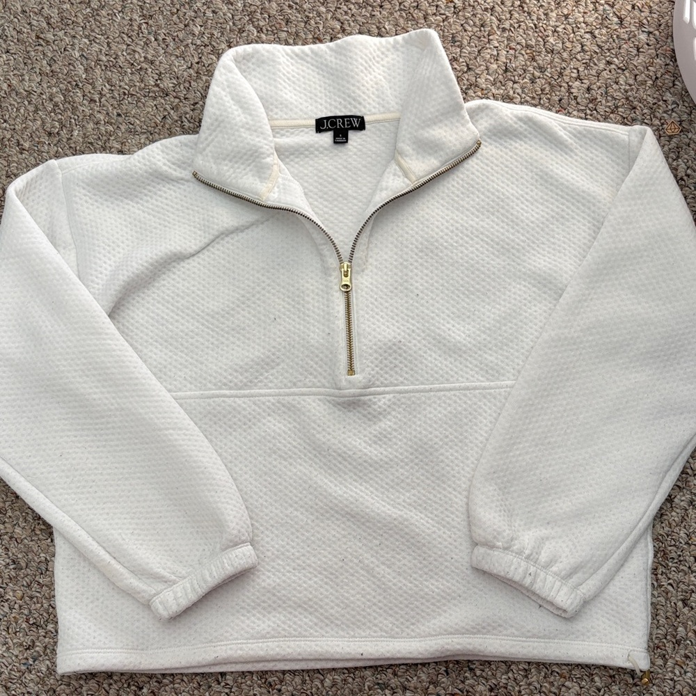 J. Crew white textured Quarter-Zip with Gold Zipper